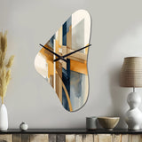 Modern Blue And Gold Abstract I - Asymmetric Metal Wall Clock