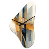 Modern Blue And Gold Abstract I - Asymmetric Metal Wall Clock