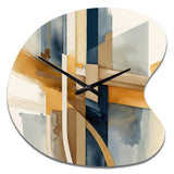 Modern Blue And Gold Abstract I - Asymmetric Metal Wall Clock