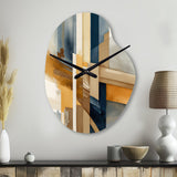 Modern Blue And Gold Abstract I - Asymmetric Metal Wall Clock