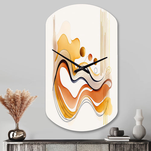 Burnt Orange Waves Abstract III - Asymmetric Metal Wall Clock