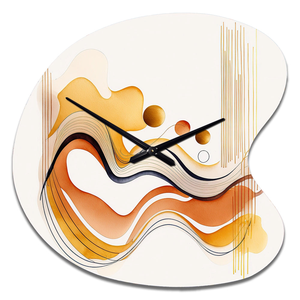 Burnt Orange Waves Abstract III - Asymmetric Metal Wall Clock