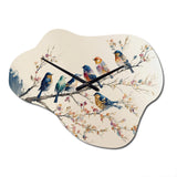 Multicolor Birds On Plum Blossoms Tree VIII - Asymmetric Metal Wall Clock