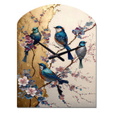 Multicolor Birds On Plum Blossoms Tree II - Asymmetric Metal Wall Clock