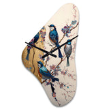 Multicolor Birds On Plum Blossoms Tree II - Asymmetric Metal Wall Clock