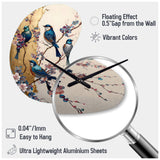 Multicolor Birds On Plum Blossoms Tree II - Asymmetric Metal Wall Clock