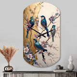 Multicolor Birds On Plum Blossoms Tree II - Asymmetric Metal Wall Clock