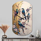 Multicolor Birds On Plum Blossoms Tree II - Asymmetric Metal Wall Clock