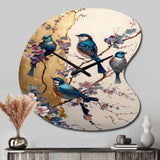 Multicolor Birds On Plum Blossoms Tree II - Asymmetric Metal Wall Clock