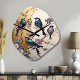 Multicolor Birds On Plum Blossoms Tree II - Asymmetric Metal Wall Clock