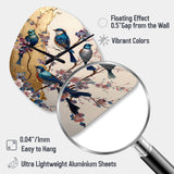 Multicolor Birds On Plum Blossoms Tree II - Asymmetric Metal Wall Clock