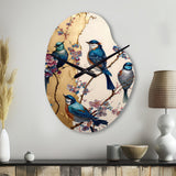 Multicolor Birds On Plum Blossoms Tree II - Asymmetric Metal Wall Clock