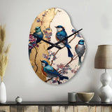 Multicolor Birds On Plum Blossoms Tree II - Asymmetric Metal Wall Clock