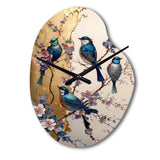 Multicolor Birds On Plum Blossoms Tree II - Asymmetric Metal Wall Clock