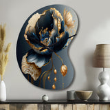Deep Blue And Gold Single Flower I - Asymmetric Metal Wall Clock