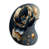 Deep Blue And Gold Single Flower I - Asymmetric Metal Wall Clock