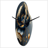 Deep Blue And Gold Single Flower I - Asymmetric Metal Wall Clock