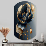 Deep Blue And Gold Single Flower I - Asymmetric Metal Wall Clock