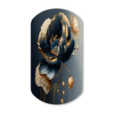 Deep Blue And Gold Single Flower I - Asymmetric Metal Wall Clock