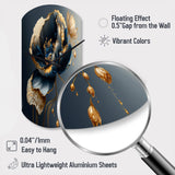 Deep Blue And Gold Single Flower I - Asymmetric Metal Wall Clock