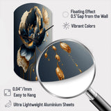 Deep Blue And Gold Single Flower I - Asymmetric Metal Wall Clock