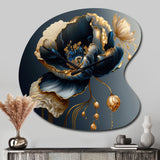 Deep Blue And Gold Single Flower I - Asymmetric Metal Wall Clock