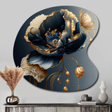 Deep Blue And Gold Single Flower I - Asymmetric Metal Wall Clock
