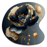 Deep Blue And Gold Single Flower I - Asymmetric Metal Wall Clock