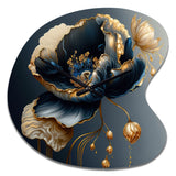 Deep Blue And Gold Single Flower I - Asymmetric Metal Wall Clock