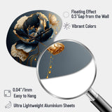 Deep Blue And Gold Single Flower I - Asymmetric Metal Wall Clock