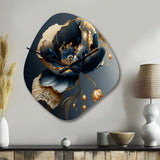 Deep Blue And Gold Single Flower I - Asymmetric Metal Wall Clock