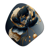 Deep Blue And Gold Single Flower I - Asymmetric Metal Wall Clock