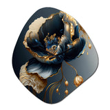 Deep Blue And Gold Single Flower I - Asymmetric Metal Wall Clock