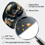 Deep Blue And Gold Single Flower I - Asymmetric Metal Wall Clock
