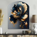 Deep Blue And Gold Single Flower II - Asymmetric Metal Wall Clock