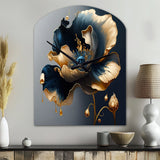 Deep Blue And Gold Single Flower II - Asymmetric Metal Wall Clock