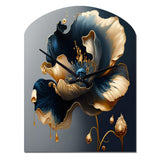 Deep Blue And Gold Single Flower II - Asymmetric Metal Wall Clock