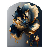 Deep Blue And Gold Single Flower II - Asymmetric Metal Wall Clock