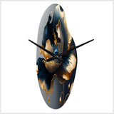 Deep Blue And Gold Single Flower II - Asymmetric Metal Wall Clock