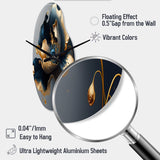 Deep Blue And Gold Single Flower II - Asymmetric Metal Wall Clock