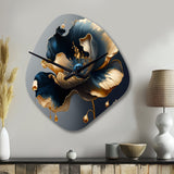 Deep Blue And Gold Single Flower II - Asymmetric Metal Wall Clock