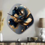 Deep Blue And Gold Single Flower II - Asymmetric Metal Wall Clock