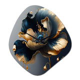 Deep Blue And Gold Single Flower II - Asymmetric Metal Wall Clock