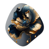 Deep Blue And Gold Single Flower II - Asymmetric Metal Wall Clock