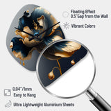 Deep Blue And Gold Single Flower II - Asymmetric Metal Wall Clock
