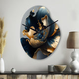 Deep Blue And Gold Single Flower II - Asymmetric Metal Wall Clock