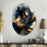 Deep Blue And Gold Single Flower II - Asymmetric Metal Wall Clock