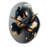 Deep Blue And Gold Single Flower II - Asymmetric Metal Wall Clock