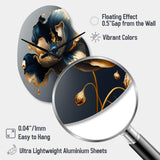 Deep Blue And Gold Single Flower II - Asymmetric Metal Wall Clock