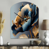 Deep Blue And Gold Single Flower III - Asymmetric Metal Wall Clock